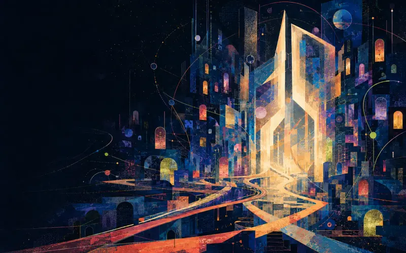 An original abstract city of parallel continuities gathered around a bright dimensional threshold